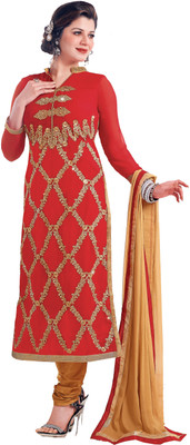 

Khushali Georgette Self Design, Embellished, Embroidered Salwar Suit Dupatta Material(Un-stitched), Red