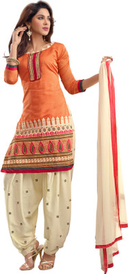 

Trendz Apparels Cotton Embroidered Dress/Top Material(Un-stitched), Orange