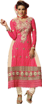 

Party Wear Dresses Georgette Embroidered Semi-stitched Salwar Suit Dupatta Material, Pink
