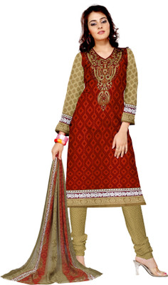

Jiya Cotton Printed Salwar Suit Dupatta Material(Un-stitched), Beige;red