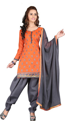 

BanoRani Chanderi Embroidered Salwar Suit Dupatta Material(Un-stitched), Orange