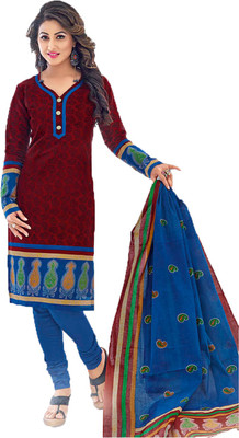 

Pshopee Cotton Printed Salwar Suit Dupatta Material(Un-stitched), Red