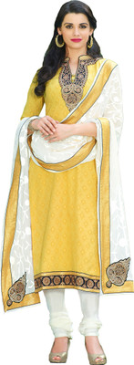 

Ewows Cotton Embroidered, Embellished Salwar Suit Dupatta Material(Un-stitched), Yellow
