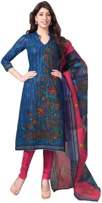 

Indian Wear Online Cotton Printed Salwar Suit Dupatta Material(Un-stitched), Blue