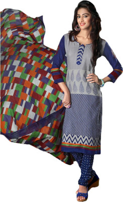 

Party Wear Dresses Cotton Printed Salwar Suit Dupatta Material(Un-stitched), Blue