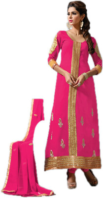 

Party Wear Dresses Georgette Embroidered Semi-stitched Salwar Suit Dupatta Material, Pink
