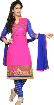 

Jiya Cotton Self Design, Embroidered Salwar Suit Dupatta Material(Un-stitched), Blue;pink