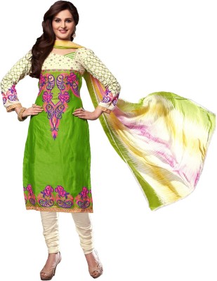 

Party Wear Dresses Cotton Embroidered Semi-stitched Salwar Suit Dupatta Material, Green