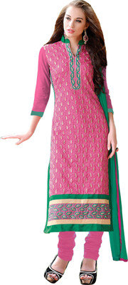 

Khushali Chanderi Embroidered Salwar Suit Dupatta Material(Un-stitched), Green;pink