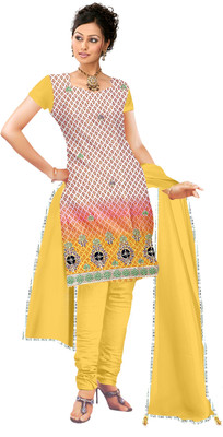 

Party Wear Dresses Cotton Embroidered Salwar Suit Dupatta Material(Un-stitched), Yellow