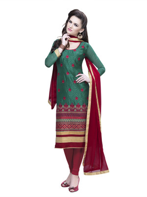 

Suvastram Chanderi Self Design Salwar Suit Dupatta Material(Un-stitched), Green