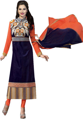 

Ishin Georgette Embroidered Salwar Suit Dupatta Material(Un-stitched), Blue & orange