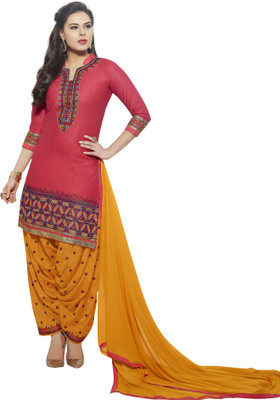 

Jiya Cotton Self Design, Embroidered Salwar Suit Dupatta Material(Un-stitched), Orange;pink