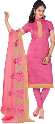 

Khushali Chanderi Self Design Salwar Suit Dupatta Material(Un-stitched), Beige;pink