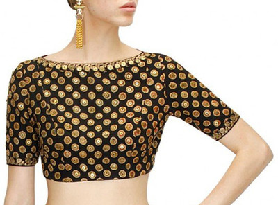 

V And V Shop Silk Embroidered Blouse Material(Un-stitched), Black