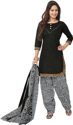 

Pshopee Cotton Printed Salwar Suit Dupatta Material(Un-stitched), Black
