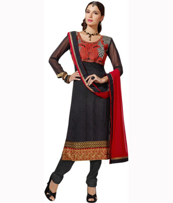 

Ewows Georgette Embroidered Salwar Suit Material(Un-stitched), Black