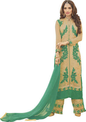 

Jiya Georgette Self Design, Embroidered, Embellished Salwar Suit Dupatta Material(Un-stitched), Beige;green