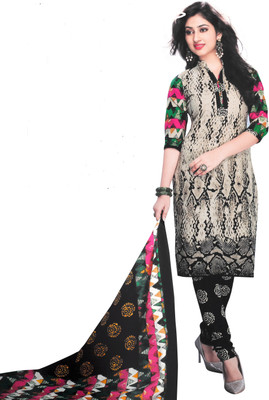 

RiaFashion Cotton Printed Salwar Suit Dupatta Material(Un-stitched), Beige;black