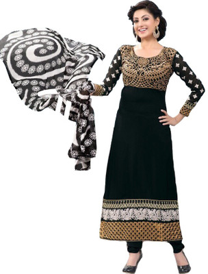 

Shoppie Zone Georgette Embroidered Salwar Suit Dupatta Material(Un-stitched), Black