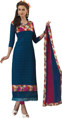 

Jiya Chanderi Self Design, Embroidered Salwar Suit Dupatta Material(Un-stitched), Blue;pink