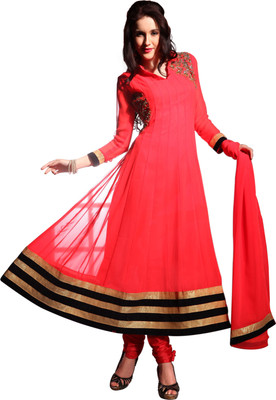 

MADA Georgette Embroidered Semi-stitched Salwar Suit Dupatta Material, Orange