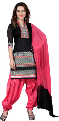 

BanoRani Chanderi Embroidered Salwar Suit Dupatta Material(Un-stitched), Black