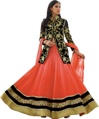 

Jiya Georgette Self Design, Embroidered, Embellished Semi-stitched Lehenga Choli Material, Beige;orange