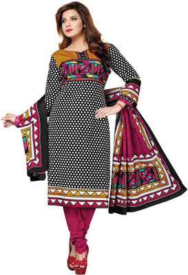 

Dertaste Cotton Floral Print Salwar Suit Dupatta Material(Un-stitched), Black