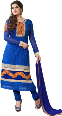 

Trendz Apparels Georgette Embroidered Dress/Top Material(Un-stitched), Blue