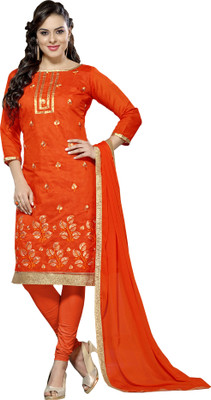 

Jiya Chanderi Self Design, Embroidered Salwar Suit Dupatta Material(Un-stitched), Orange