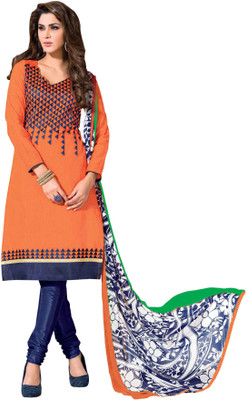 

Khushali Chanderi Self Design, Embroidered Dress/Top Material(Un-stitched), Orange