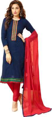 

Khushali Chanderi Self Design, Embroidered Salwar Suit Dupatta Material(Un-stitched), Blue;red