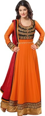 

SHREEVILLA FASHION Georgette Embroidered Semi-stitched Salwar Suit Dupatta Material, Orange