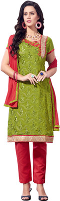 

Khushali Chanderi Self Design, Embroidered Salwar Suit Dupatta Material(Un-stitched), Green;pink