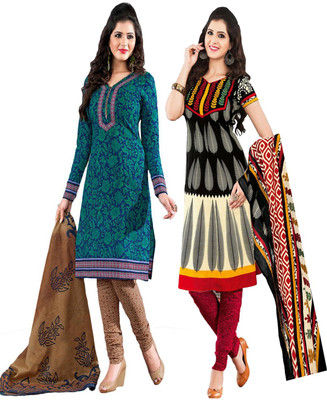 

Javuli Cotton Printed Salwar Suit Dupatta Material(Un-stitched), Black;green