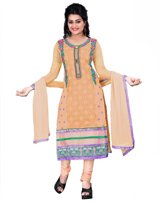 

Khushali Georgette Self Design, Embroidered Salwar Suit Dupatta Material(Un-stitched), Orange