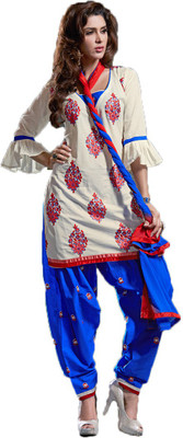 

Indian Wear Online Chanderi Embroidered Semi-stitched Salwar Suit Dupatta Material, Multicolor