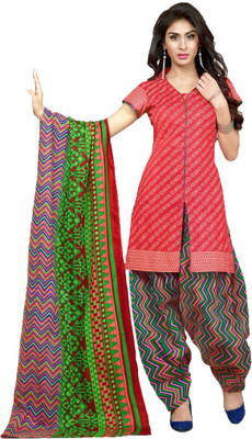 

Party Wear Dresses Cotton Printed Salwar Suit Dupatta Material(Un-stitched), Red
