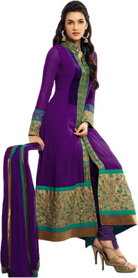 

V And V Shop Georgette Embroidered Semi-stitched Salwar Suit Dupatta Material, Purple