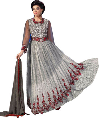

Vandv Shop Georgette Embroidered Semi-stitched Salwar Suit Dupatta Material, Grey;white