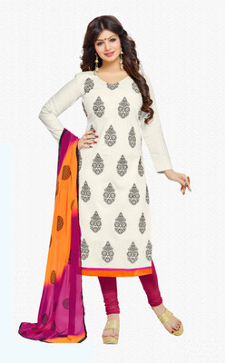 

Khushali Cotton Self Design, Embroidered Salwar Suit Dupatta Material(Un-stitched), Orange;pink;white