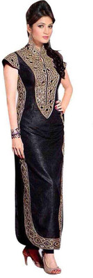 

Trendz Apparels Silk Embroidered Dress/Top Material(Un-stitched), Black