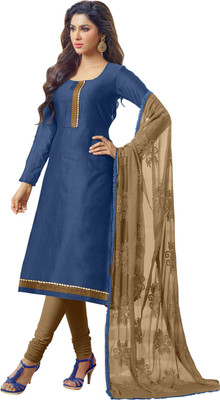 

Parishi Fashion Chanderi Embroidered Salwar Suit Dupatta Material(Un-stitched), Blue