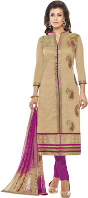 

Khushali Chanderi Self Design, Embroidered Salwar Suit Dupatta Material(Un-stitched), Beige;pink
