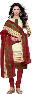 

Jiya Cotton Self Design, Printed Salwar Suit Dupatta Material(Un-stitched), Beige;red