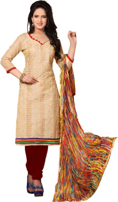 

Khushali Chanderi Self Design, Embroidered Dress/Top Material(Un-stitched), Beige;maroon