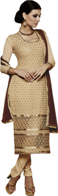 

BanoRani Chiffon Embroidered Semi-stitched Salwar Suit Dupatta Material, Beige