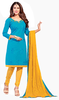 

Jiya Cotton Self Design, Embroidered Salwar Suit Dupatta Material(Un-stitched), Light blue;yellow