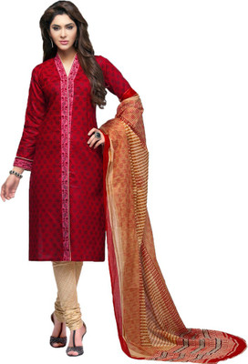 

Party Wear Dresses Cotton Printed Salwar Suit Dupatta Material(Un-stitched), Red